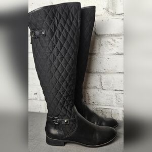 Anne Klein AK Flex Black Quilted Riding Boots Women’s Size 6M Tall Zip